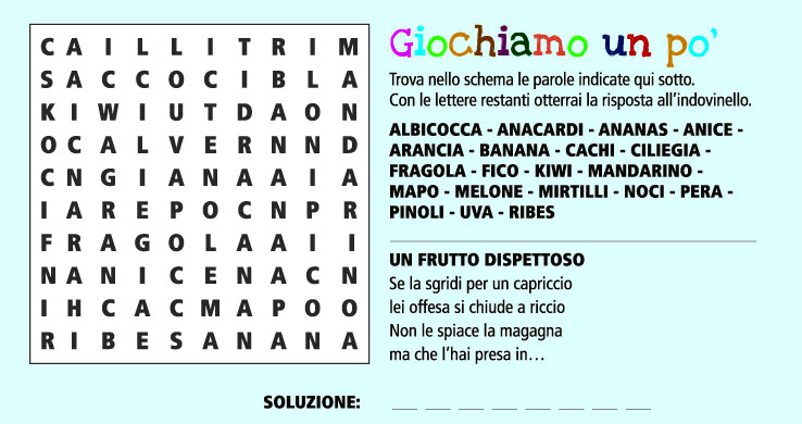 Frutta Alimentazione Bambino Crucipuzzle Corriamo A Tavola Corriamo A Tavola